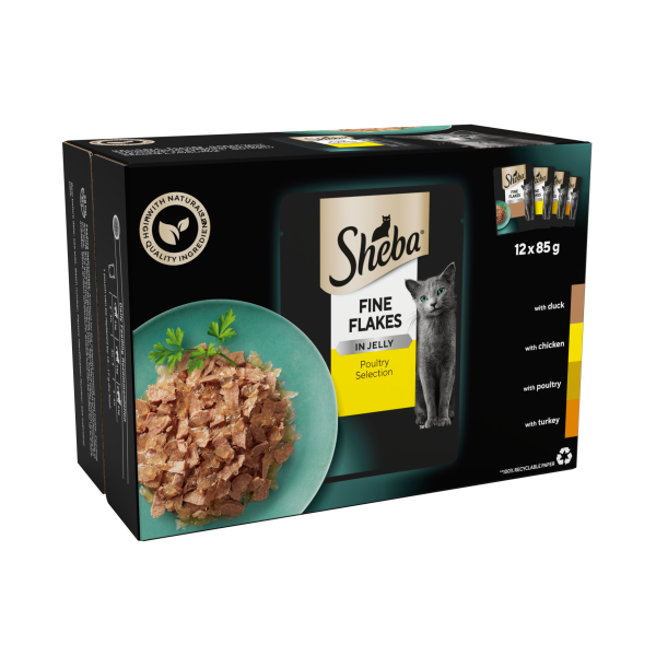 Sheba Fine Flakes Cat Food Pouches Poultry in Jelly 12 x 85g