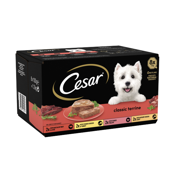 Cesar Classics Terrine Dog Food Trays Mixed in Loaf 8 x 150g