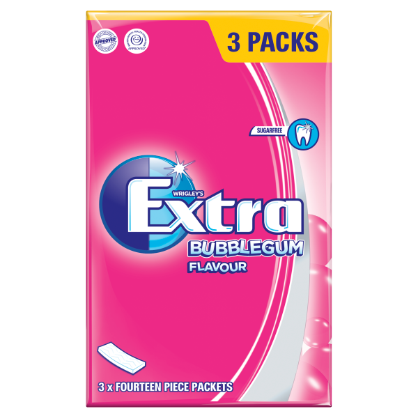 Extra Bubblegum Chewing Gum Sugar Free Multipack 3 x 14 Sticks We Get