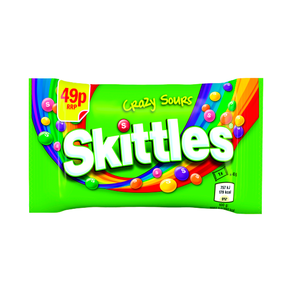 Skittles Crazy Sours Sweets £0.49 PMP Bag 45g