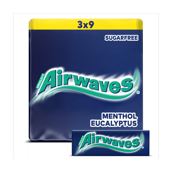 Airwaves Menthol & Eucalyptus Sugarfree Chewing Gum Multipack 3 x 9 Pieces