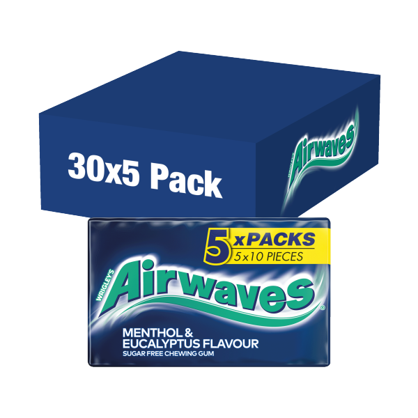 Airwaves Menthol & Eucalyptus Sugarfree Chewing Gum Multipack 5 x 10 Pieces