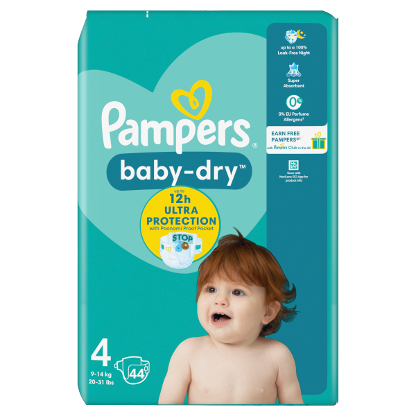 Pampers Baby-Dry Size 4, 44 Nappies, 9kg-14kg, Essential Pack - We Get ...