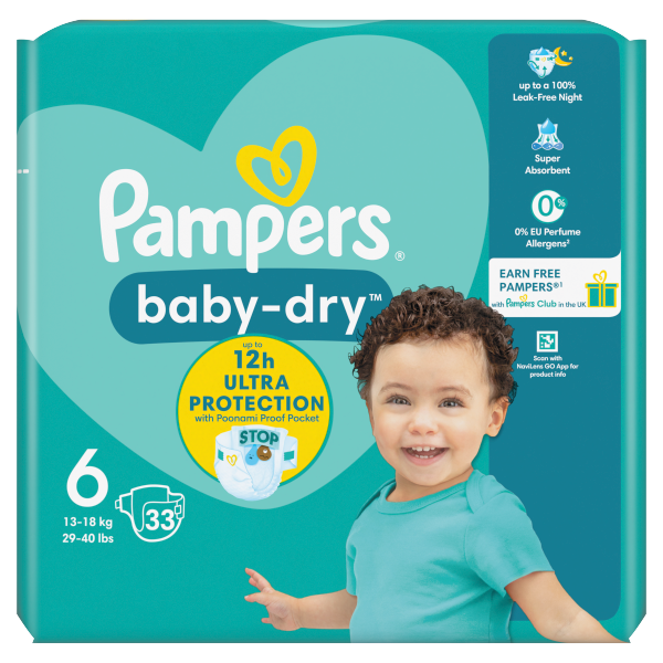 Pampers Baby-Dry Nappy Pants Size 5, 33 Nappies, 12kg - 17kg Essential Pack