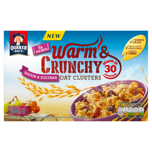 Quaker Oats Warm & Crunchy Oat Clusters Raisin & Sultana 8 Sachets 384g