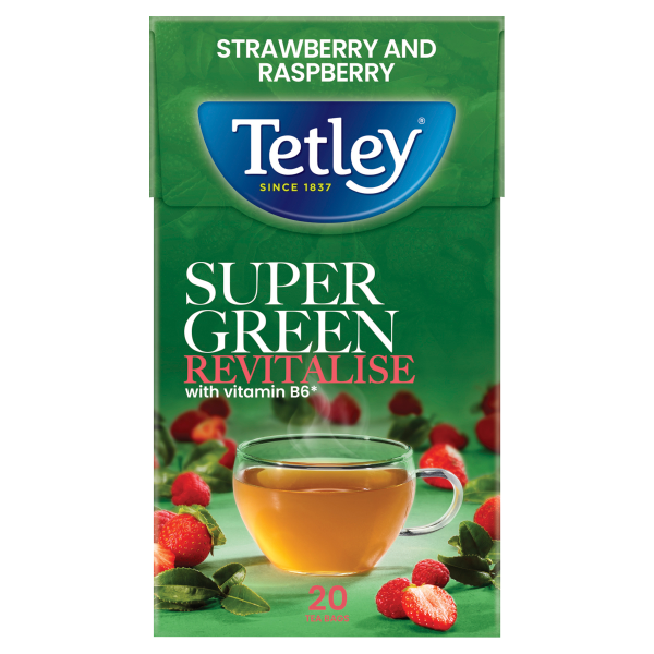 Tetley Super Green Tea Boost Strawberry & Raspberry Tea Bags x20