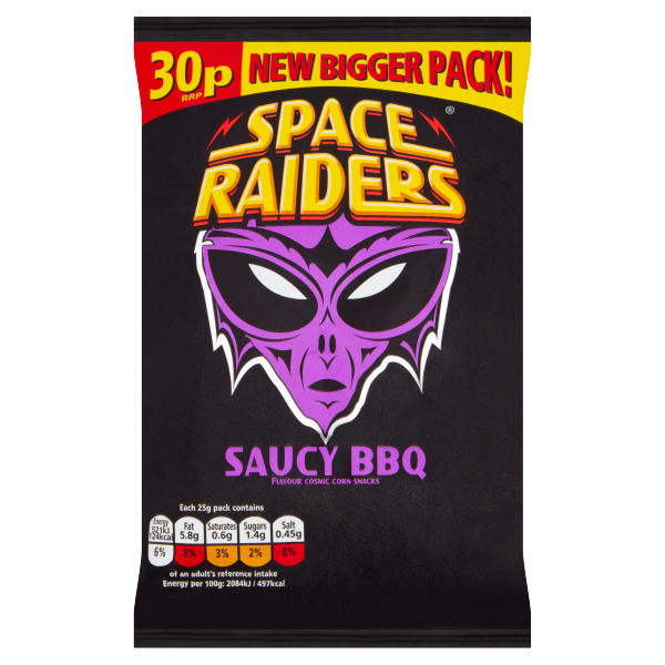 Space Raiders Saucy BBQ Crisps 25g, 30p PMP