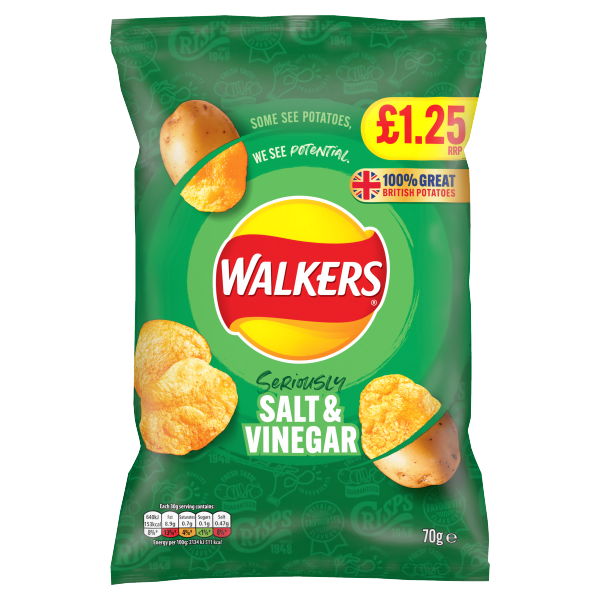 Walkers Salt & Vinegar Crisps PMP £1.25 70g