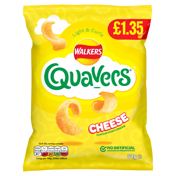 Walkers Quavers Cheese Snacks Crisps PMP £1.35 54g