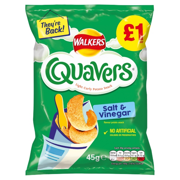 Walkers Quavers Salt & Vinegar Snacks £1 RRP PMP 45g We Get Any Stock