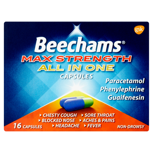 Beechams Max Strength All in One Cold and Flu Capsules 16s