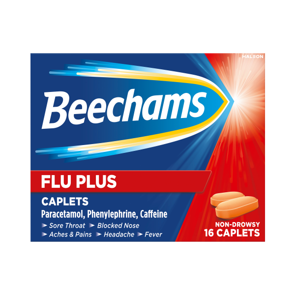 Beechams Flu Plus Cold and Flus Caplets, Pain and Congestion Relief, 16s