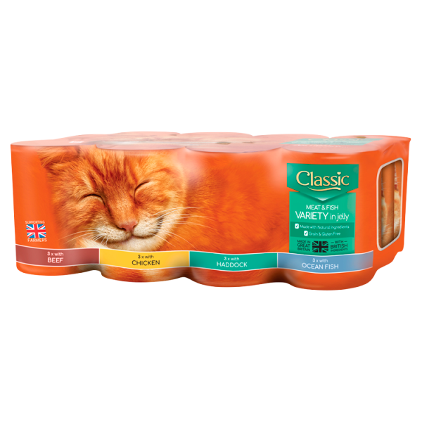 Classic Cat Food Meat Fish Variety In Jelly Tins 400g We Get