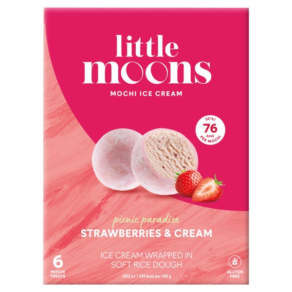 Little Moons Strawberries & Cream Soft Mochi & Gelato Ice Cream 6 x 32g (192g)