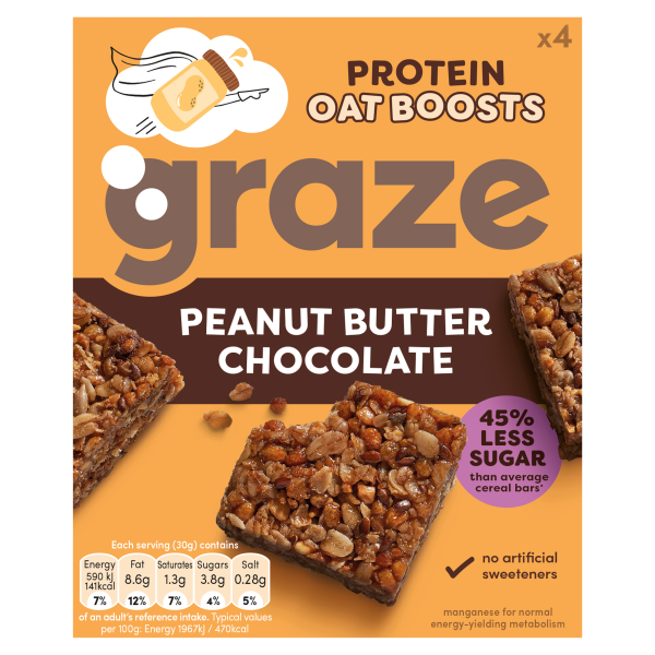 Graze Protein Oat Boosts Cereal Bars Peanut Butter & Chocolate 4 x 30g