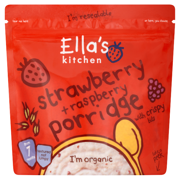 Ella's Kitchen Organic Strawberry and Raspberry Dry Porridge Baby Breakfast 7+ Months 175g