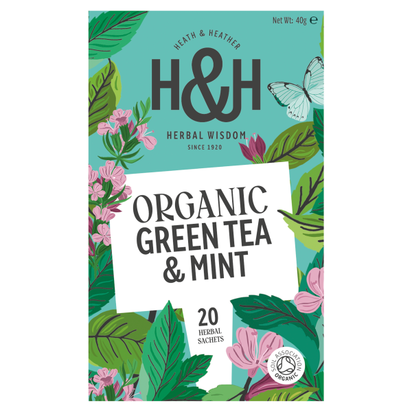 Heath & Heather Organic Green Tea with Moroccan Mint 20 Envelope Bags 40g