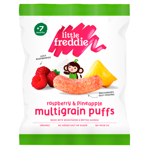 Little Freddie Organic Baby Food Stage 2 from 7 Months Raspberry & Pineapple Multigrain Puffs Snack