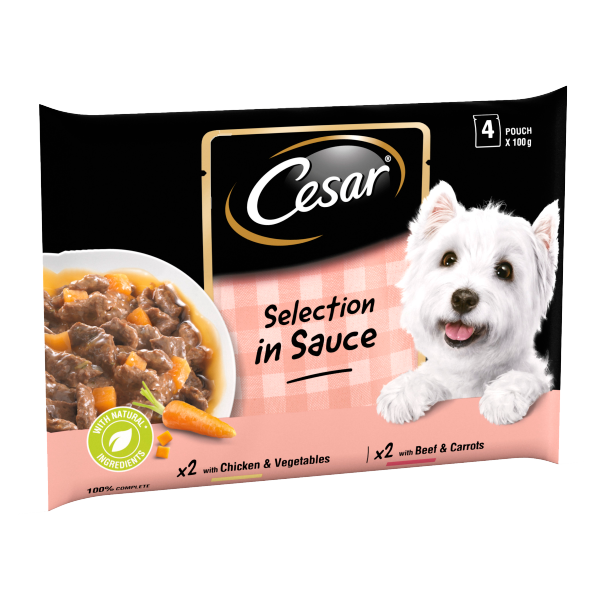 Cesar Deliciously Fresh Dog Food Pouches Favourites in Sauce 4 x 100g