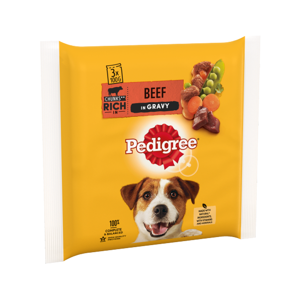 Pedigree Wet Dog Food Pouches Beef, Liver and Vegetables in Gravy 3 x 100g