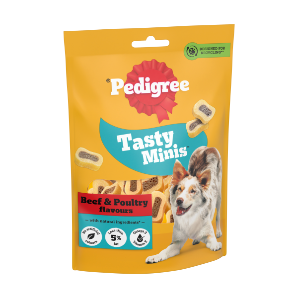 Pedigree Tasty Minis Adult Dog Treats Beef & Poultry Chewy Slices 155g