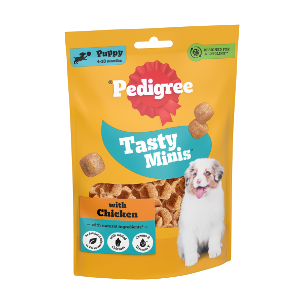 Pedigree Tasty Minis Puppy Dog Treats Chicken Chewy Cubes 125g