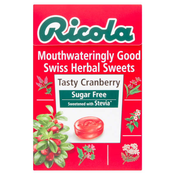Ricola Mouthwateringly Good Swiss Herbal Sweets Tasty Cranberry Sugar Free 45g
