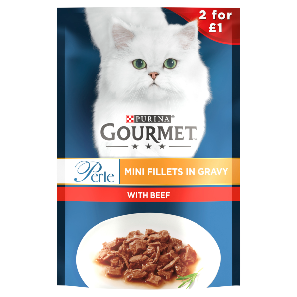 Gourmet Perle Cat Food Mini Fillets Beef in Gravy 85g