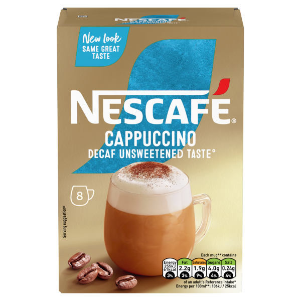 Nescafe Gold Cappuccino Unsweetened Instant Coffee 8 x 14.2g Sachets