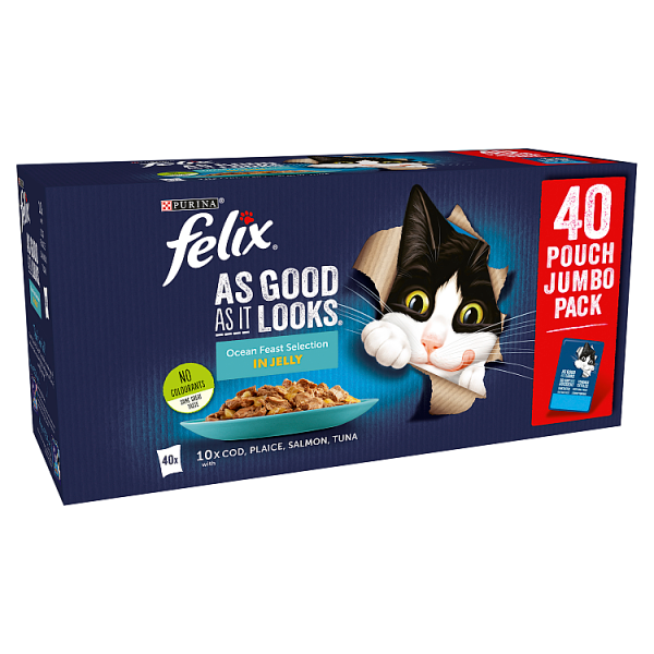 Felix As Good As It Looks Ocean Feasts Fish selection in Jelly Wet Cat Food 40x100g