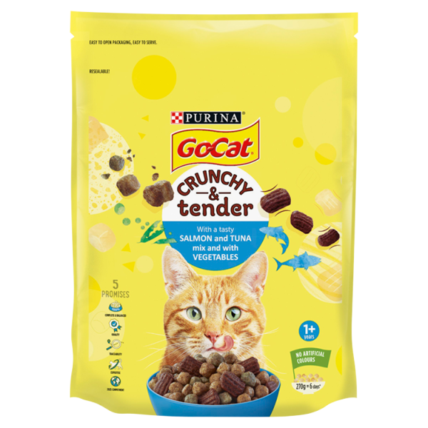 Go-Cat® Crunchy & Tender with Tuna and Salmon mix with Vegetables Dry Cat Food 270g