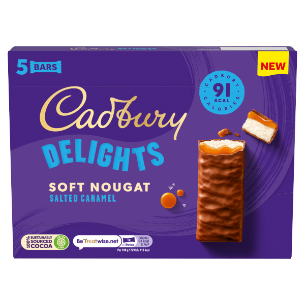 Cadbury Delights Soft Nougat Salted Caramel Bars 5 x 22g (110g)