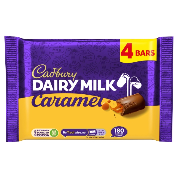 Cadbury Dairy Milk Caramel Chocolate Bar 4 Pack 148g