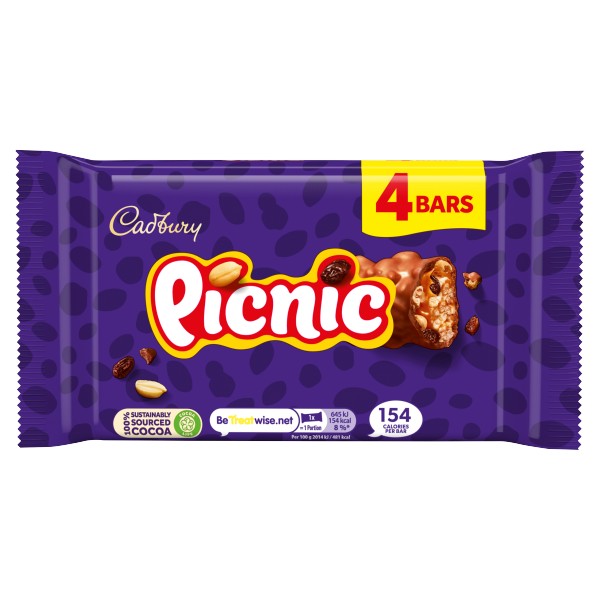 Cadbury Picnic Chocolate Bar 4 Pack 128g