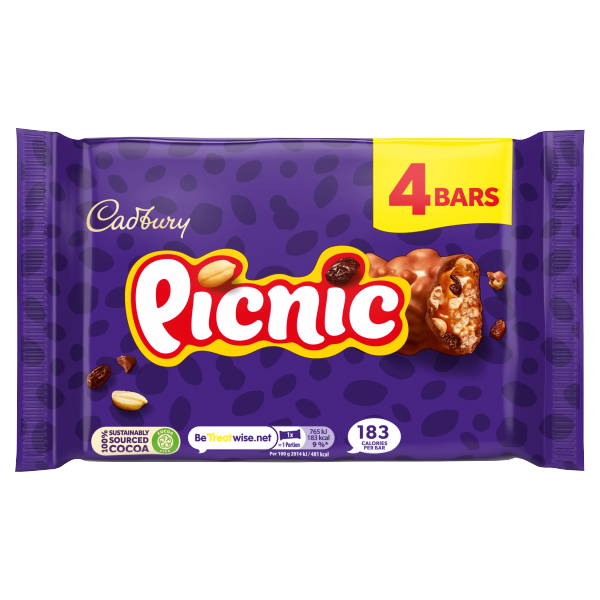Cadbury Picnic Chocolate Bar 4 Pack 152g