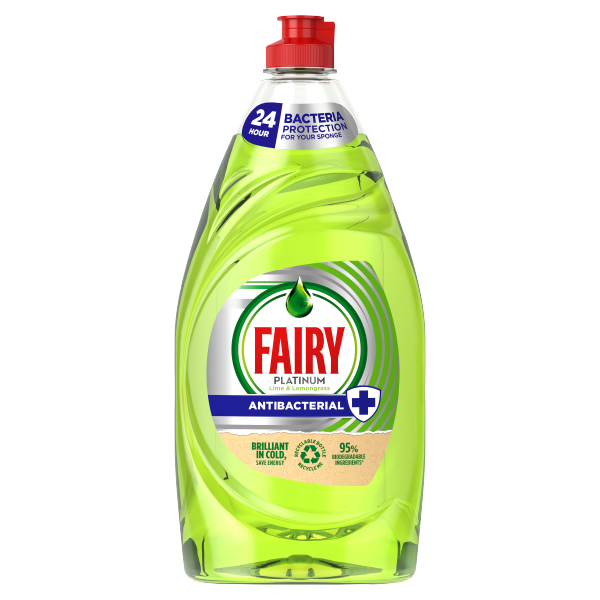 Fairy Platinum Washing Up Liquid Quick Wash AntiBacterial Lime 820ml