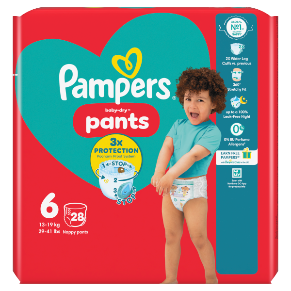 Pampers BabyDry Nappy Pants Size 6, 28 Nappies, 14kg19kg, Essential