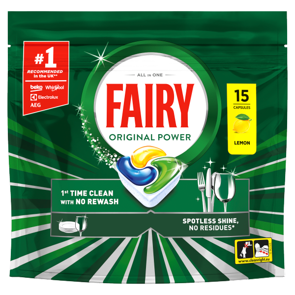 Fairy Original Power Dishwasher Tablets, Lemon, 15 Capsules, 1st