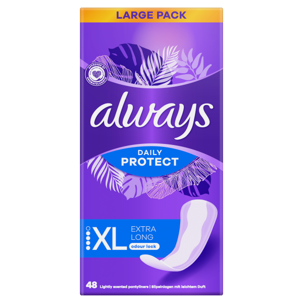 Always Daily Protect Extra Long Panty Liners, Odour Lock, 48 Count We