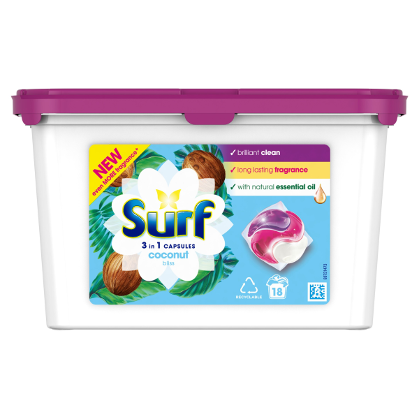 Surf  Washing Capsules Coconut Bliss 3 in 1 Capsules 18 washes 