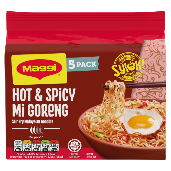 Maggi Hot & Spicy Mi Goreng Stir Fry Malaysian Noodles 5 x 73g (365g)