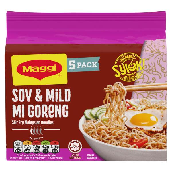 Maggi Soy & Mild Mi Goreng Stir Fry Malaysian Noodles 5 x 72g (360g)