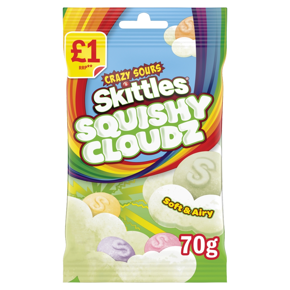 Skittles Squishy Cloudz Sour Sweets Fruit Flavoured Sweets Treat Bag £1 PMP 70g