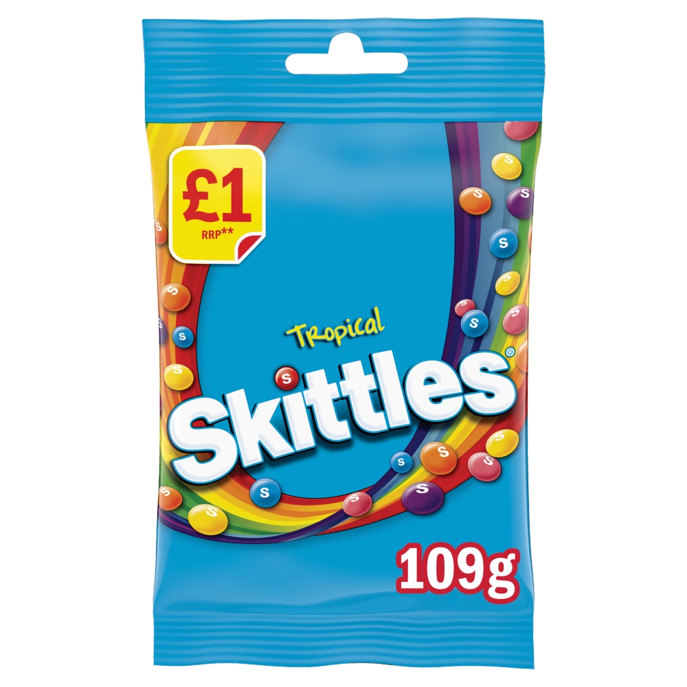 Skittles Vegan Chewy Sweets Tropical Fruit Flavoured Treat Bag £1 PMP 109g