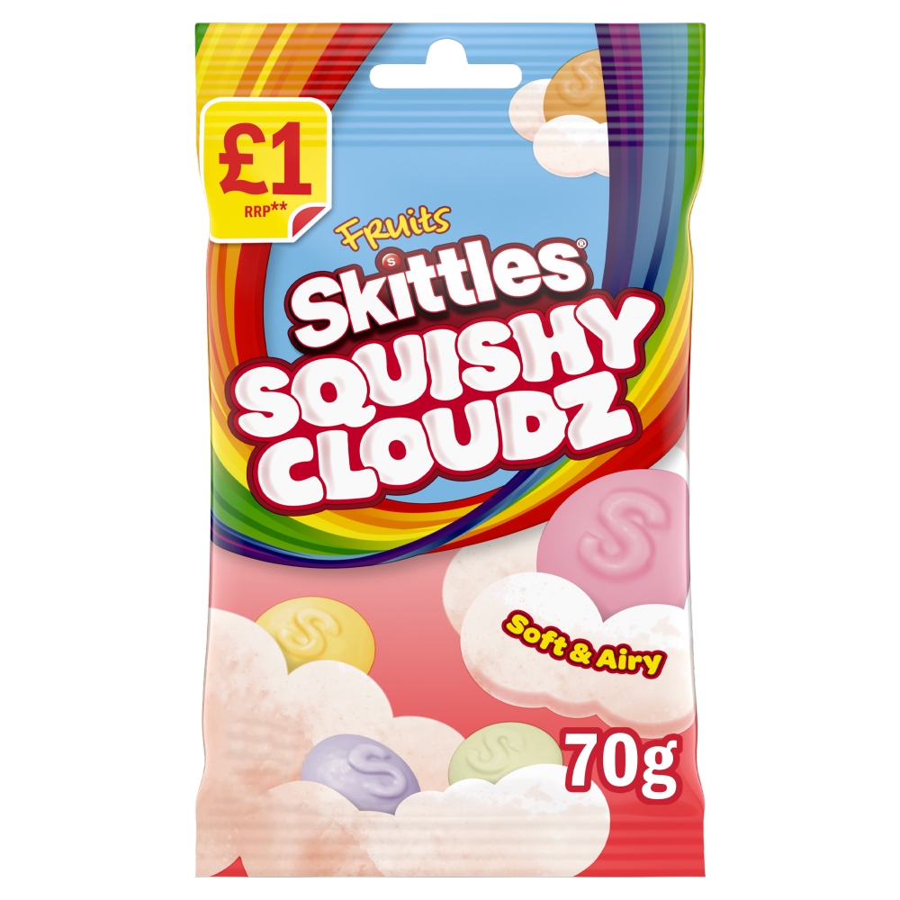 Skittles Squishy Cloudz Chewy Sweets Fruit Flavoured Sweets Treat Bag £1 PMP 70g