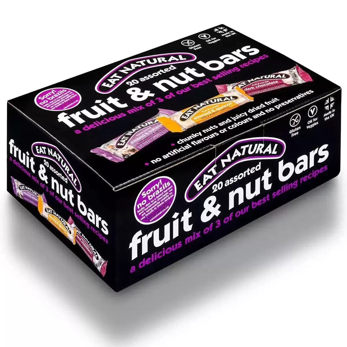 Eat Natural Fruit & Nut Bars 20 Assorted Healthy Snack Cereal Bars 1.1kg