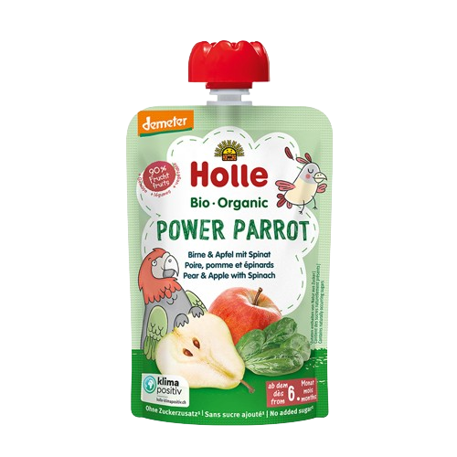 Holle Organic Pouch Power Parrot Pouch Pear & Apple With Spinach 100g