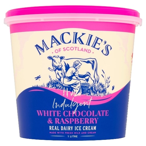 Mackie's of Scotland Indulgent White Chocolate & Raspberry Real Dairy Ice Cream 1 Litre