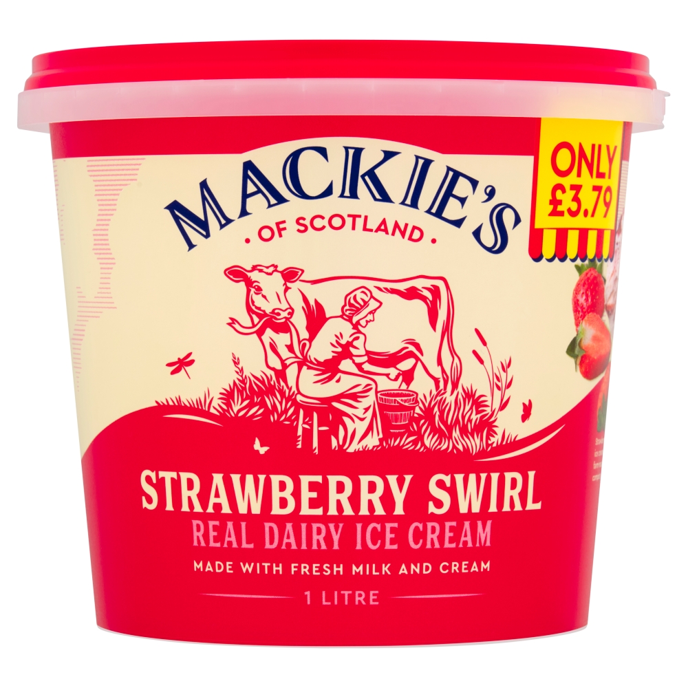 Mackie's of Scotland Strawberry Swirl Real Dairy Ice Cream Pm £3.79 1 Litre