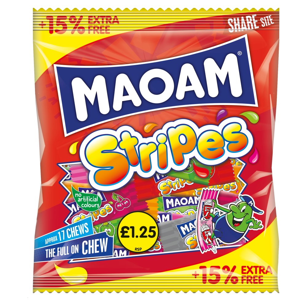 MAOAM Stripes Fruit & Cola Flavour Chewy Sweets Sharing Bag Pm £1.25 161g